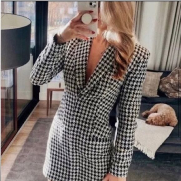 NWT Zara Houndstooth Structured Blazer Dress - Picture 2 of 16